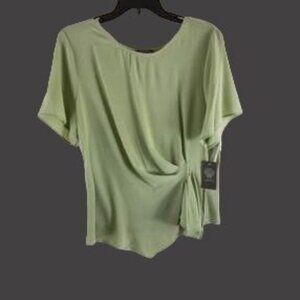 VINCE CAMUTO LADIES SS GREEN FRESH ALOE RUCHED MIXED MEDIA BLOUSE NWT SIZE LARGE